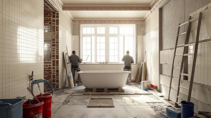 two men working in a barthroom